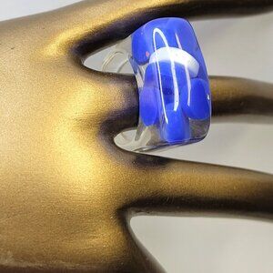 Vintage Lucite Statement Ring with Embedded Blue & White Pills